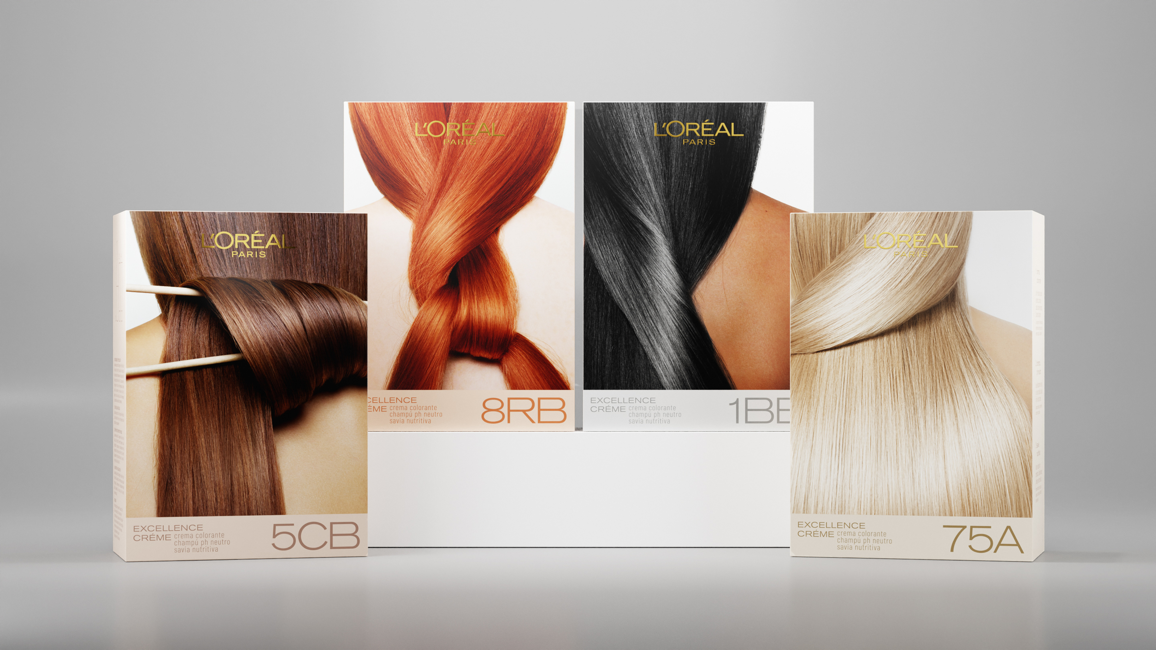 L'Oréal Paris Excellence Crème hair dye applicator bottle and tubes — 3D render by Miquel Nadal