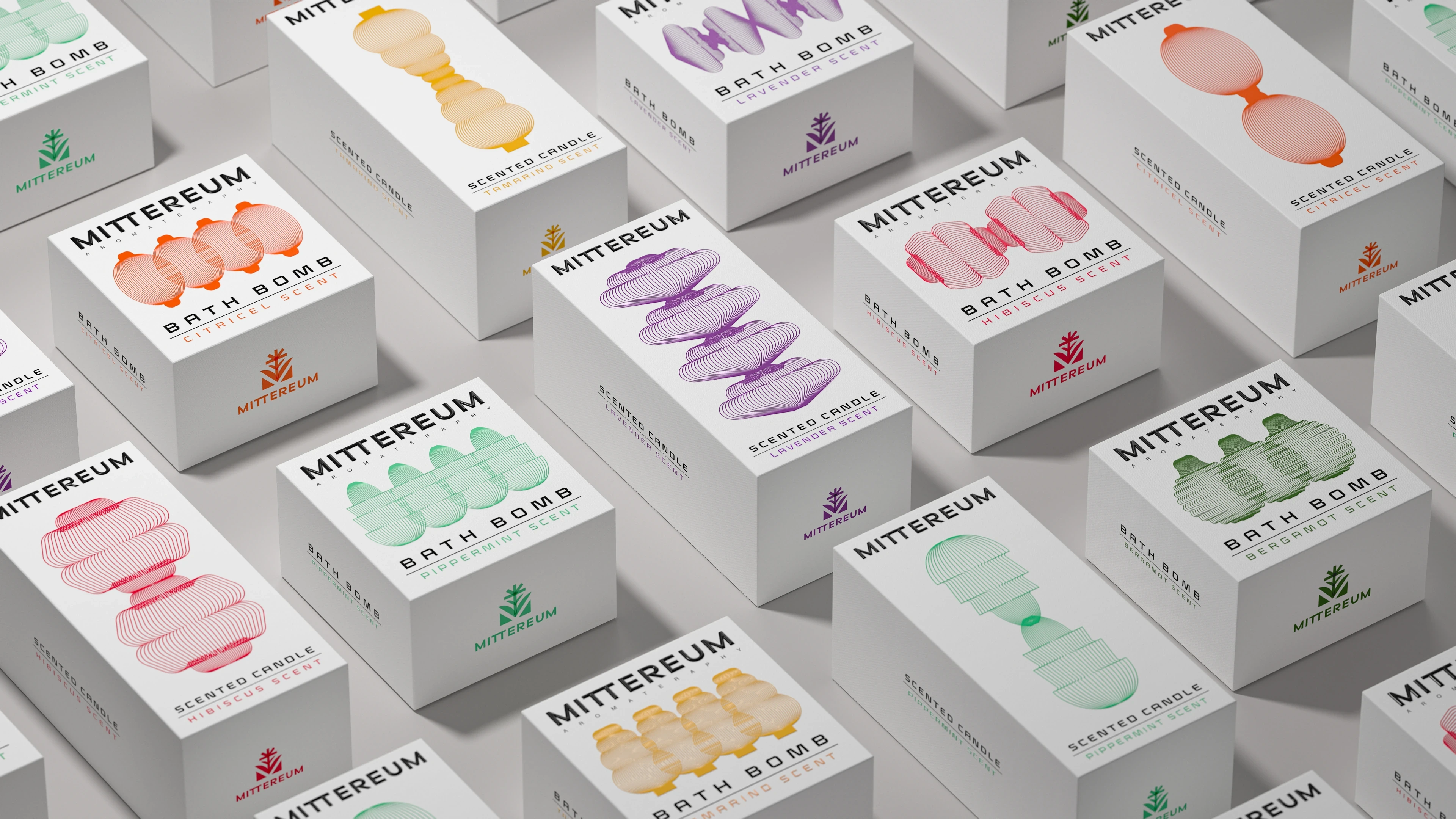 Mittereum aromatherapy packaging pyramid display — 3D render by Miquel Nadal