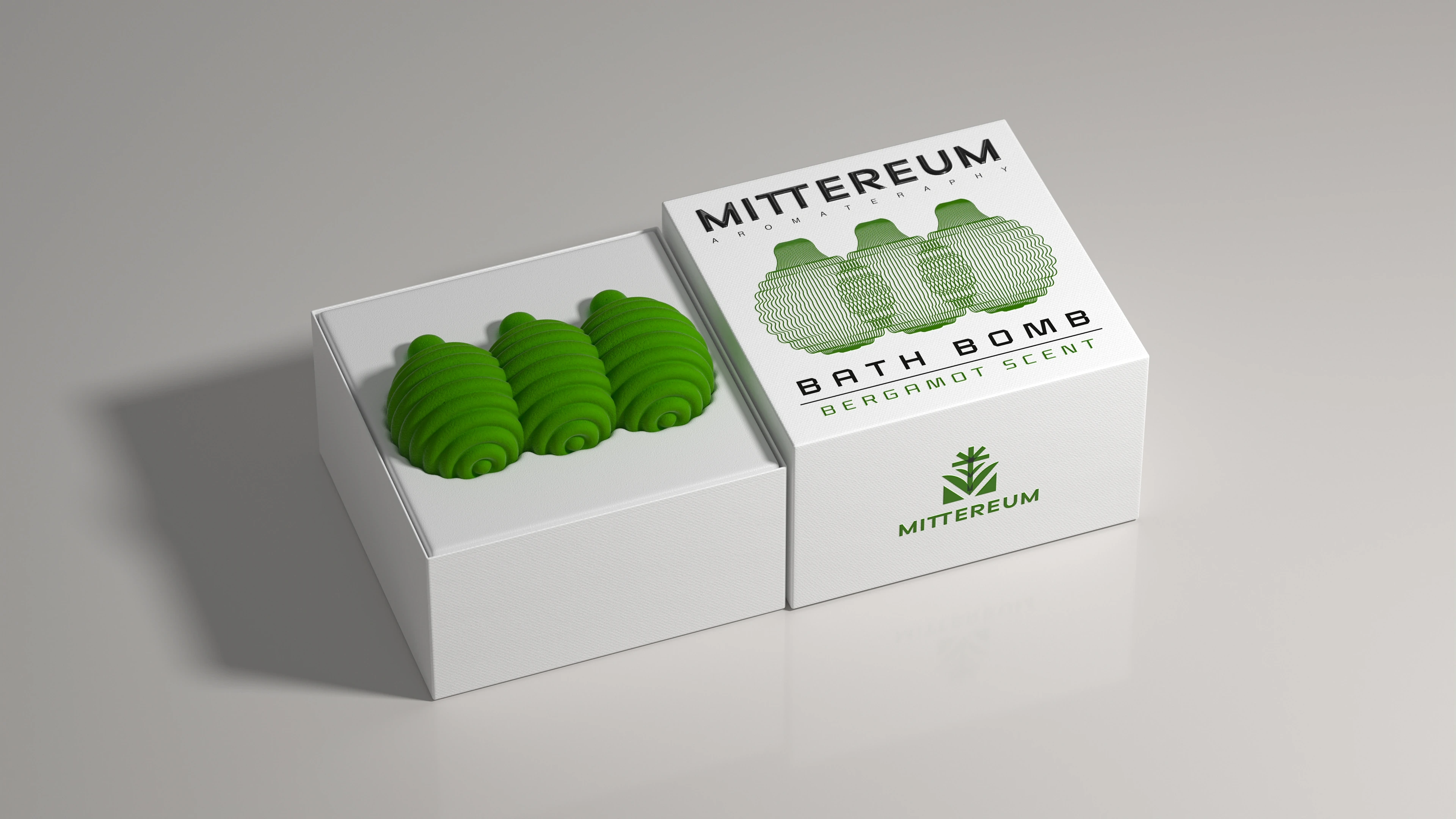 Mittereum bergamot scent bath bomb 3D packaging unboxing render