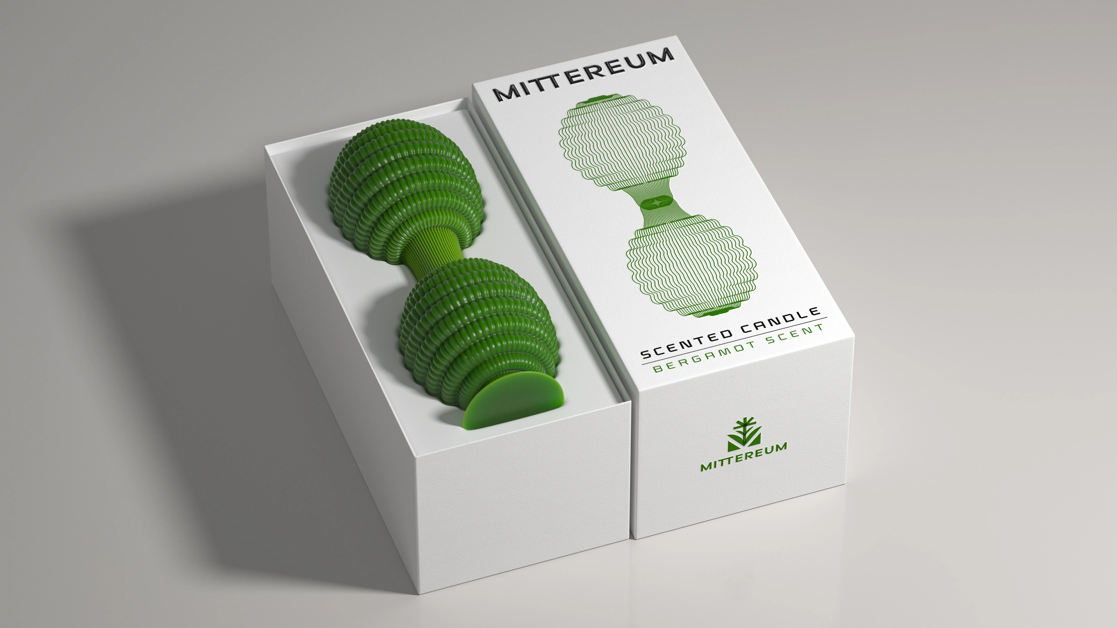Mittereum bergamot scent scented candle 3D packaging unboxing render