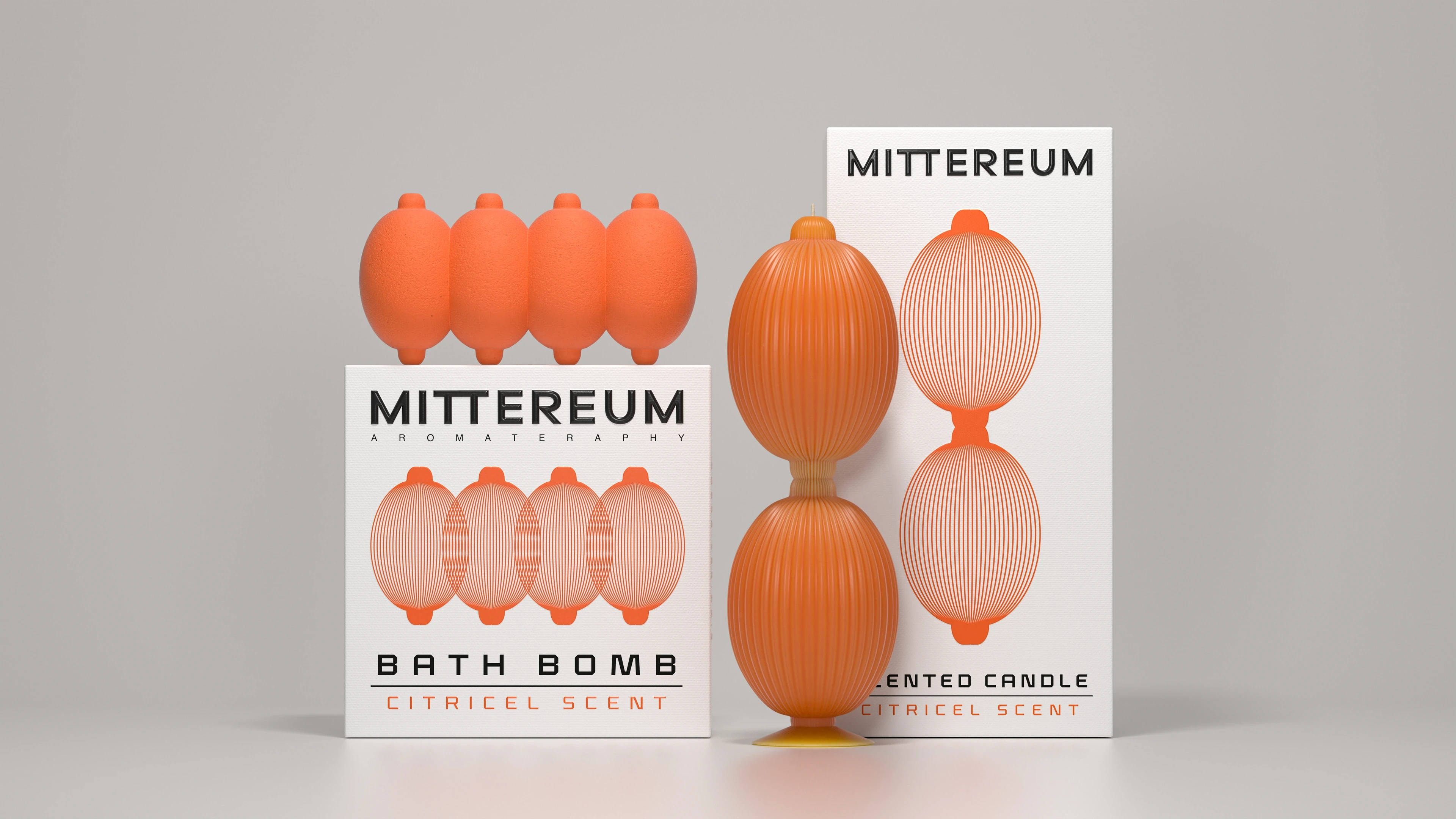 Mittereum citricel scent bath bomb and scented candle 3D packaging render