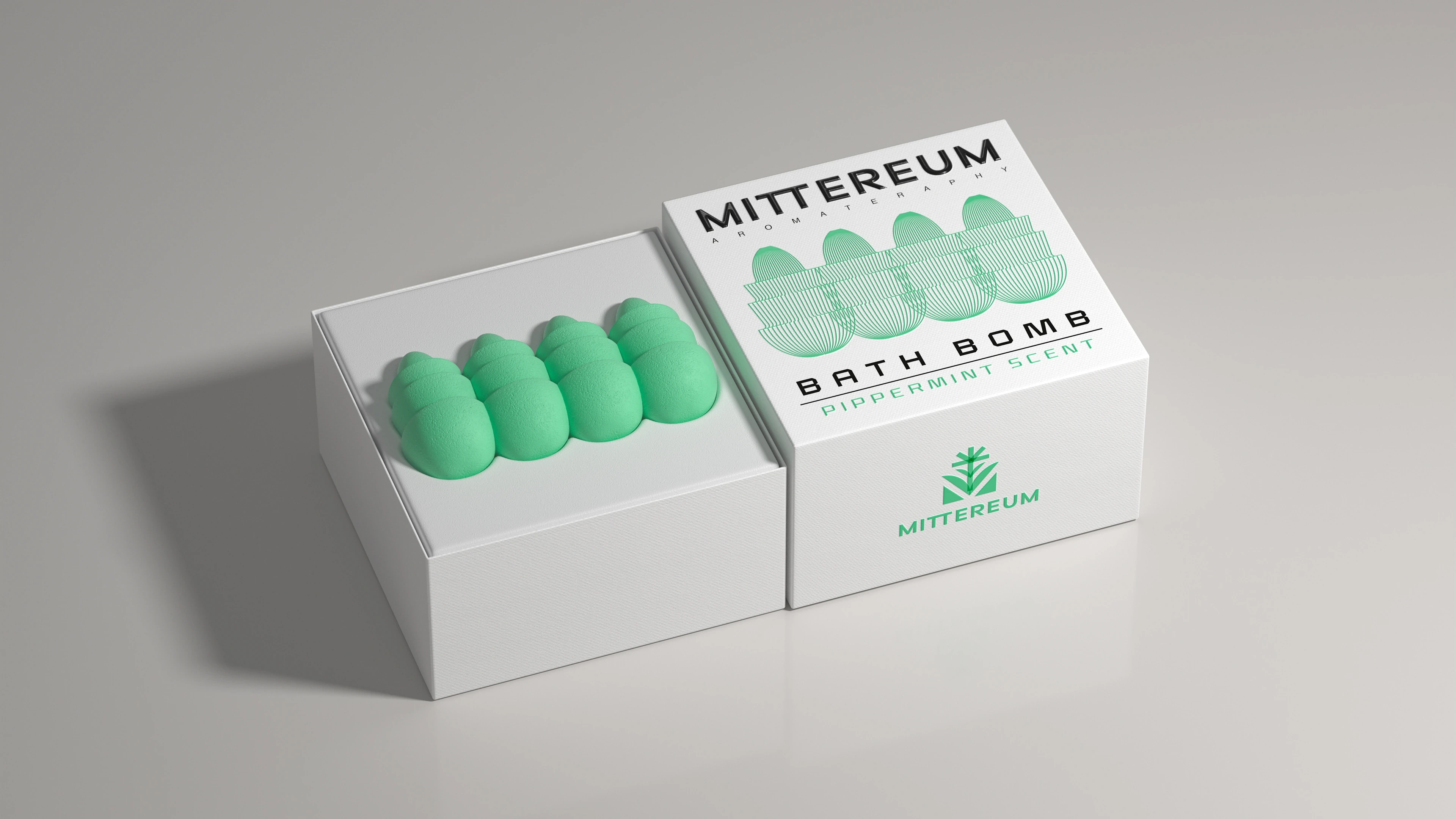 Mittereum peppermint scent bath bomb 3D packaging unboxing render