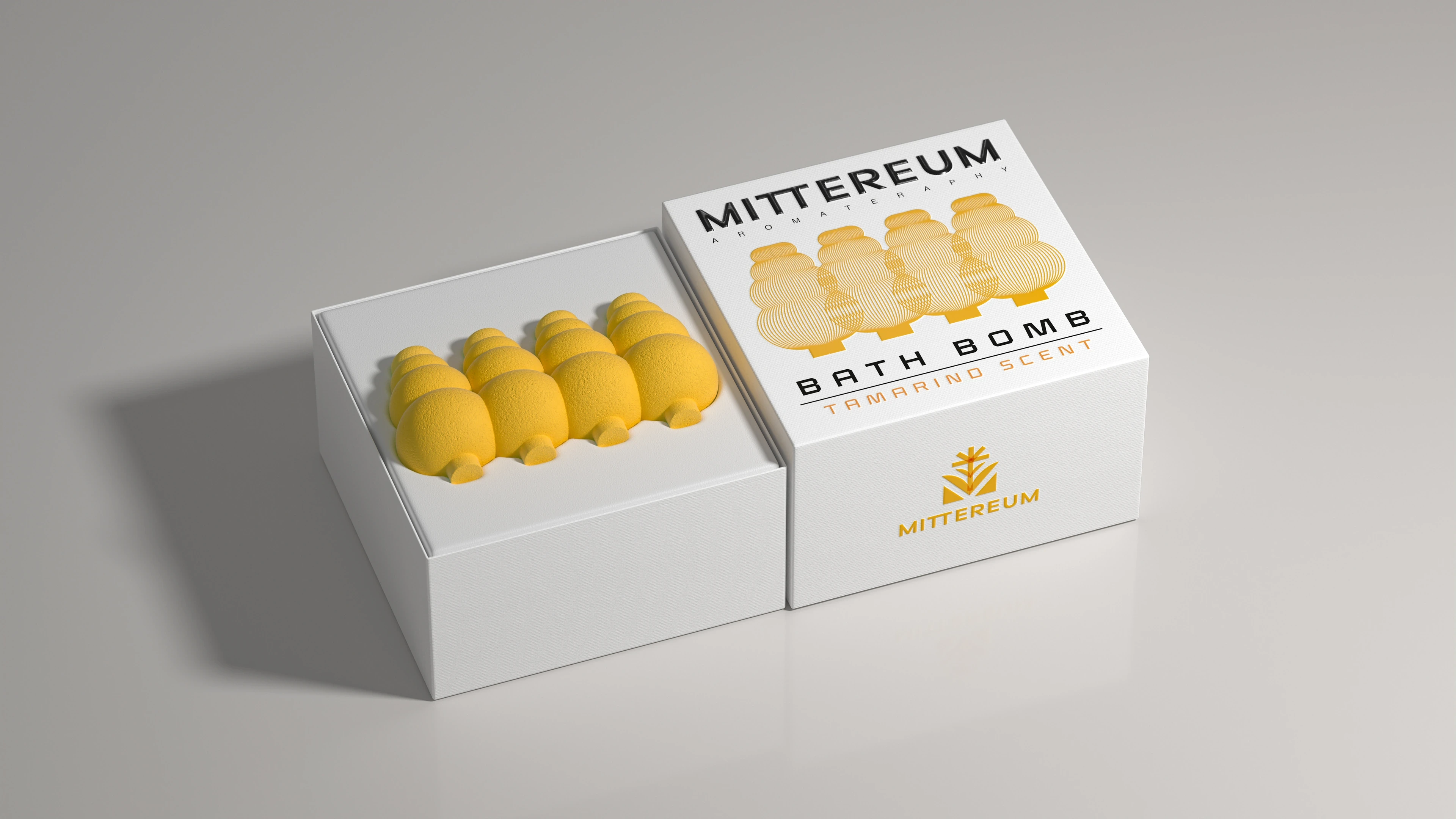 Mittereum tamarind scent bath bomb 3D packaging unboxing render