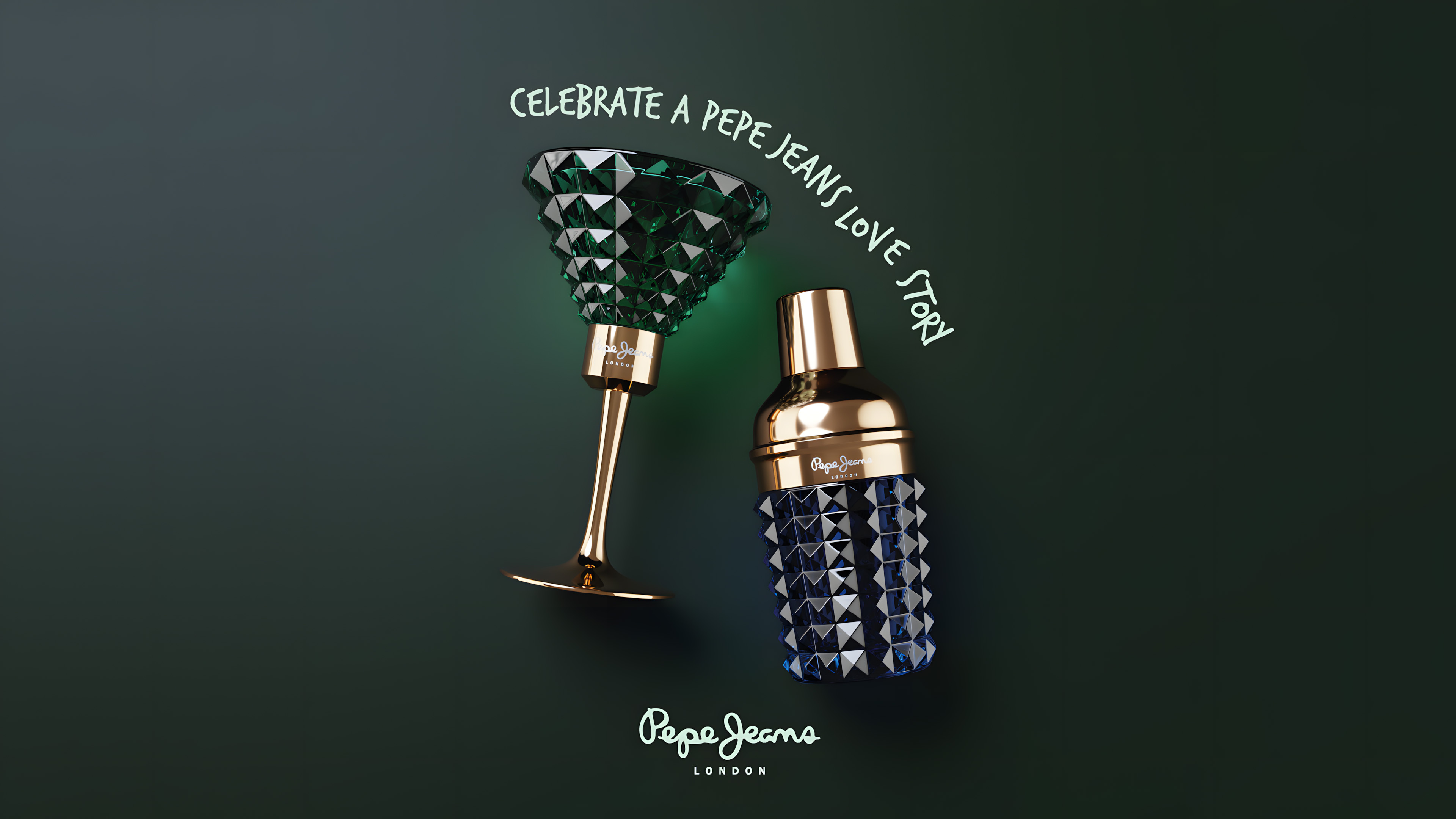 Pepe Jeans London Calina Valentine's perfume hero shot green — 3D render by Miquel Nadal