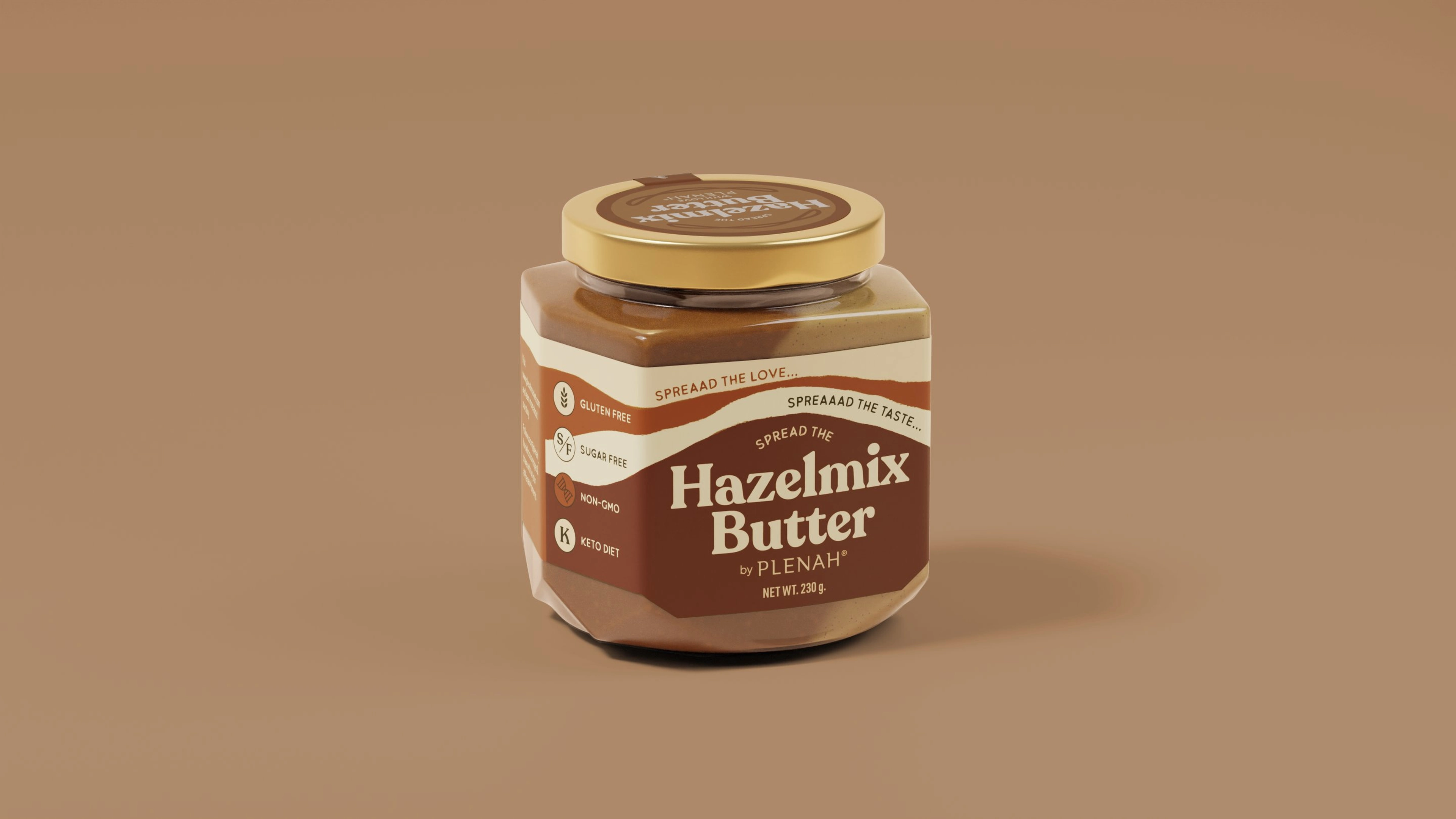 Plenah Hazelmix Butter single jar — 3D product render by Miquel Nadal
