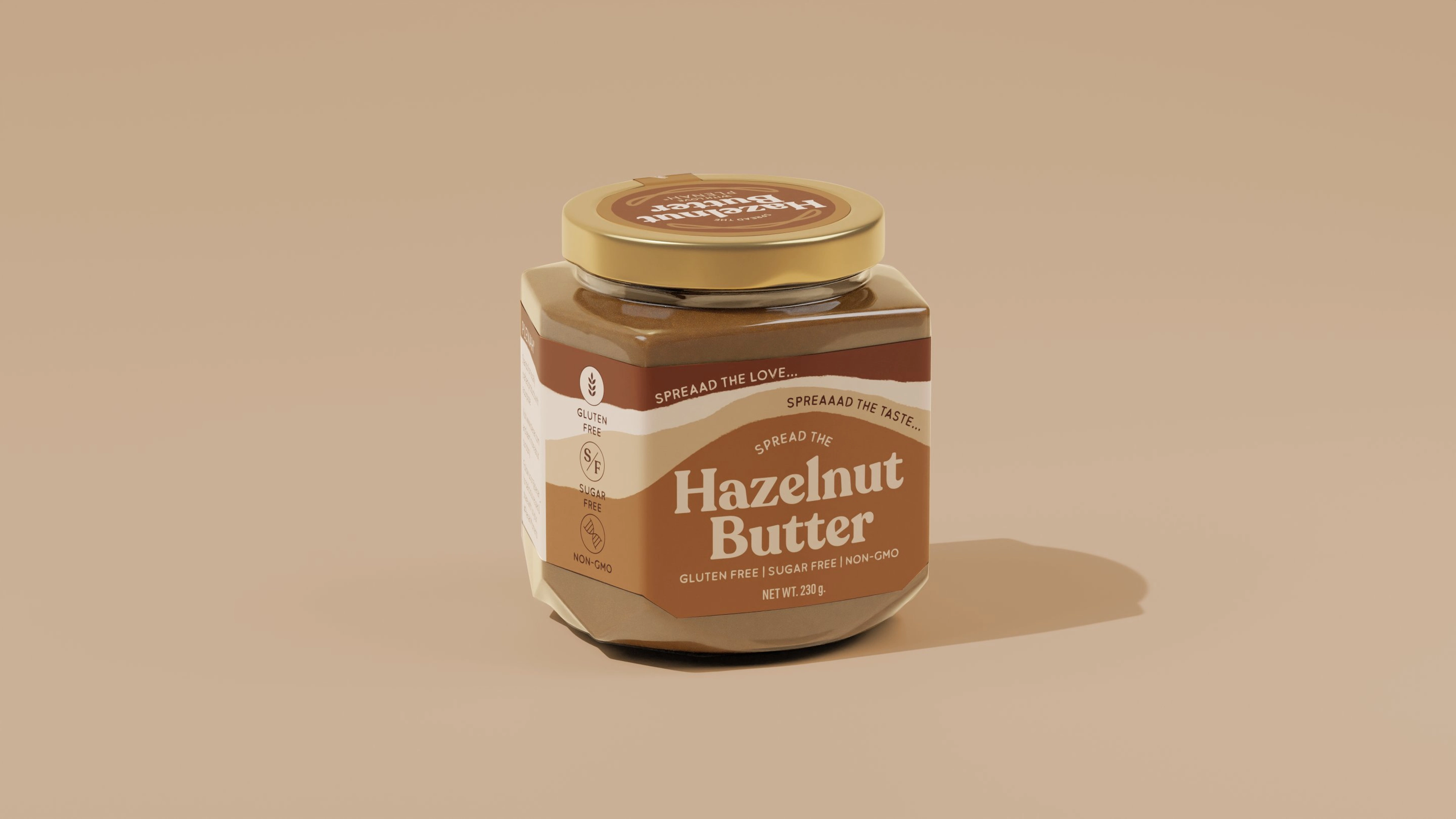Plenah Hazelnut Butter single jar — 3D product render by Miquel Nadal