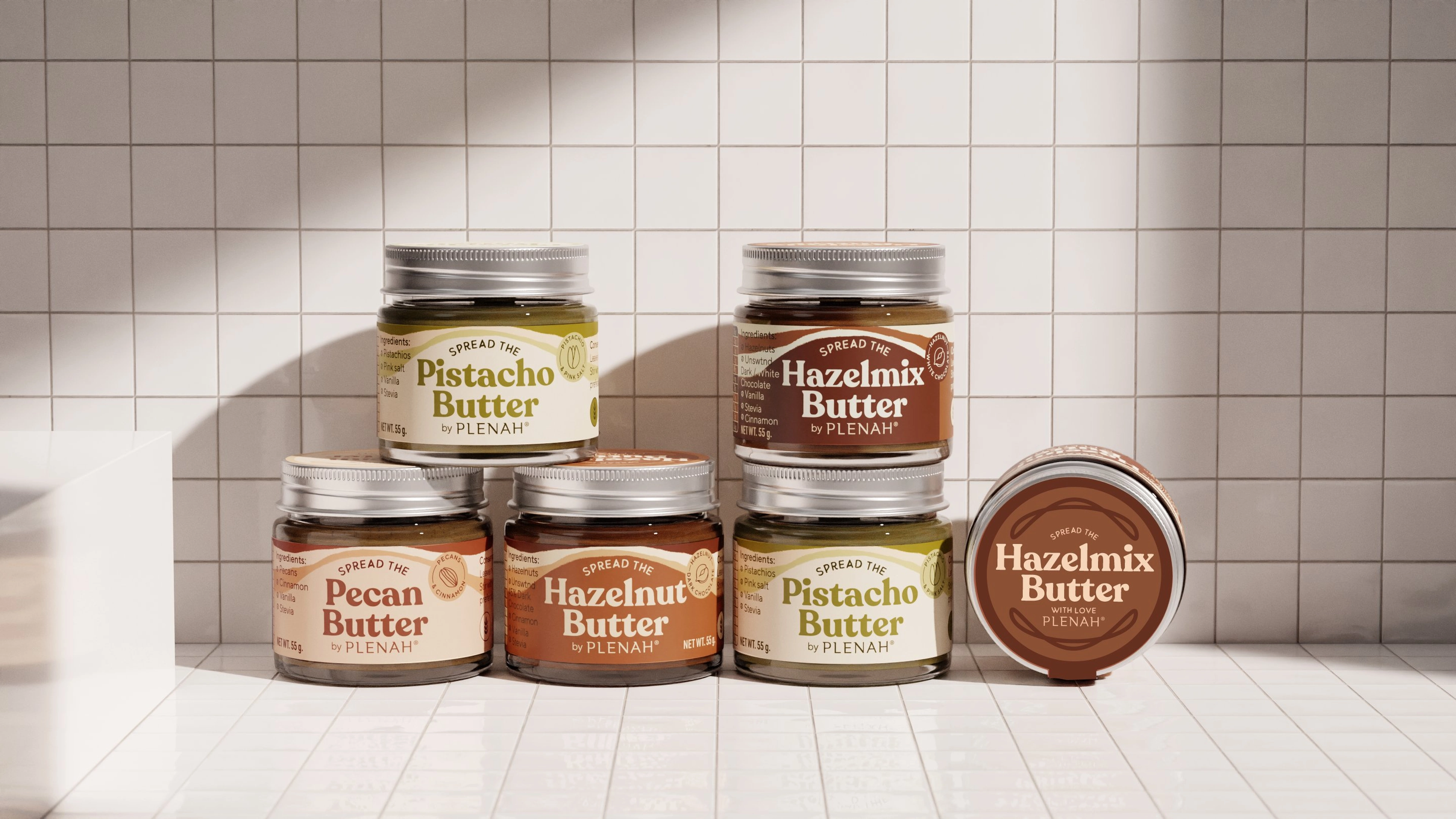 Plenah nut butter complete collection hero shot — 3D render by Miquel Nadal