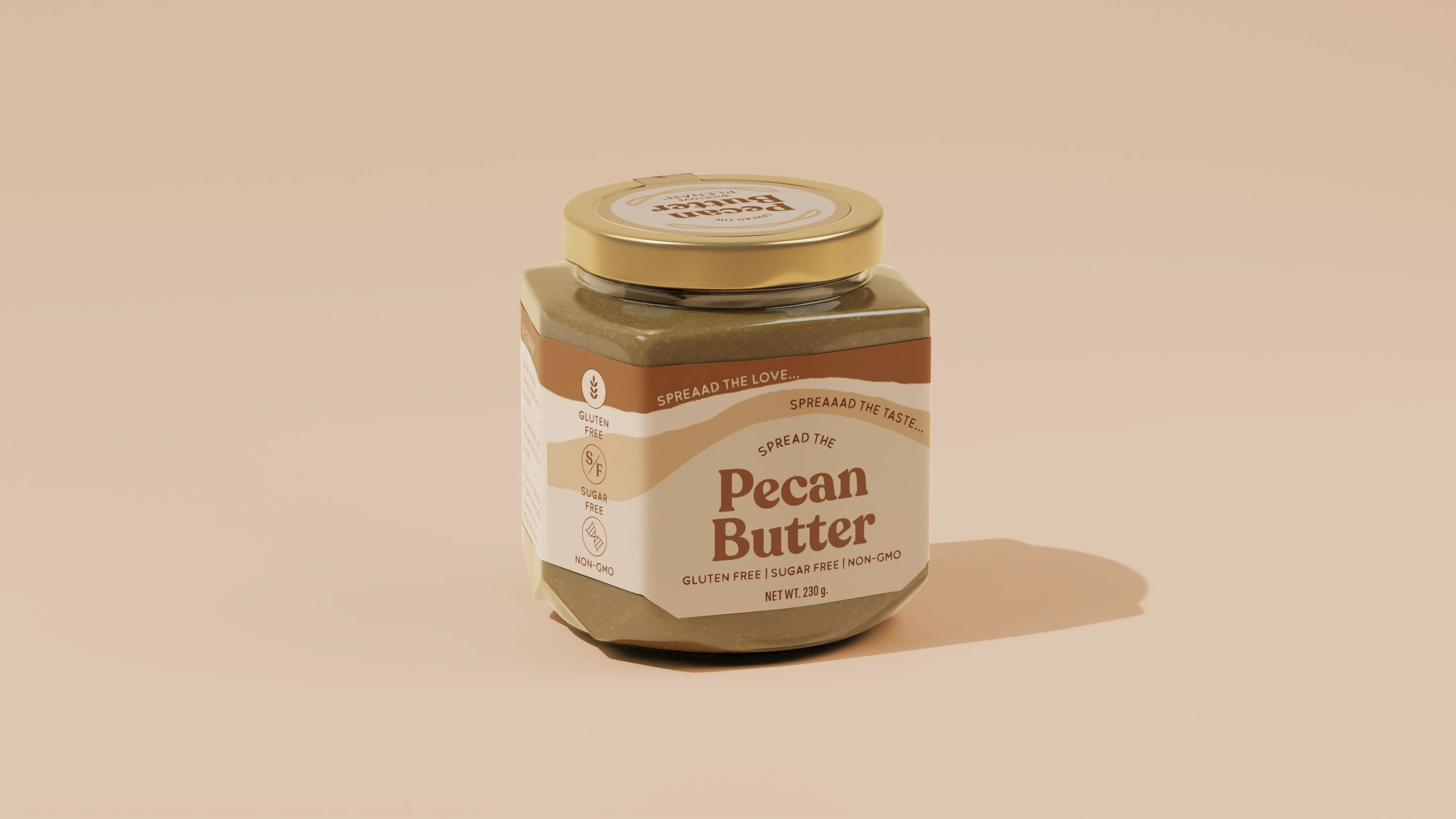 Plenah Pecan Butter single jar — 3D product render by Miquel Nadal