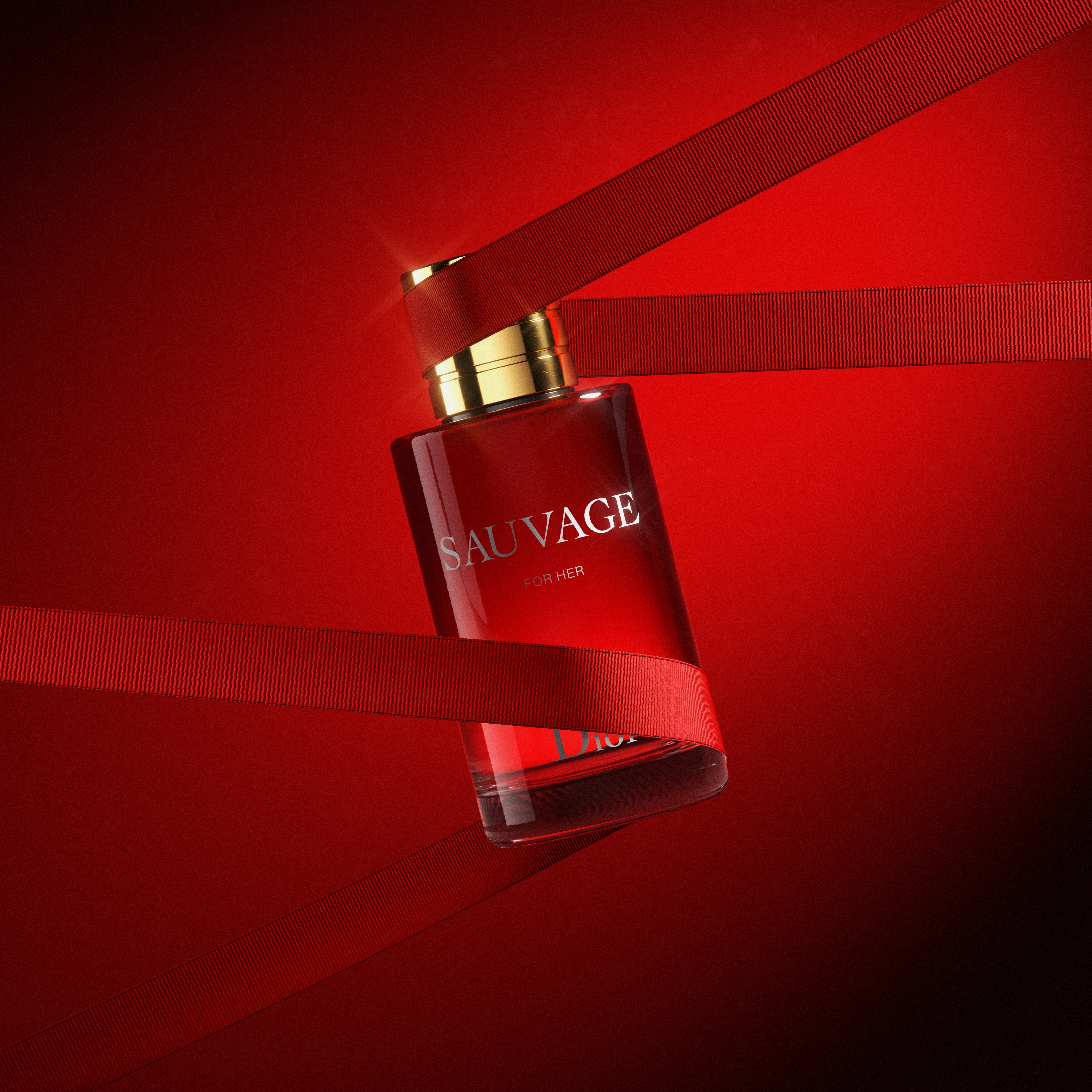 Dior Sauvage For Her perfume red ribbon editorial — 3D render by Miquel Nadal