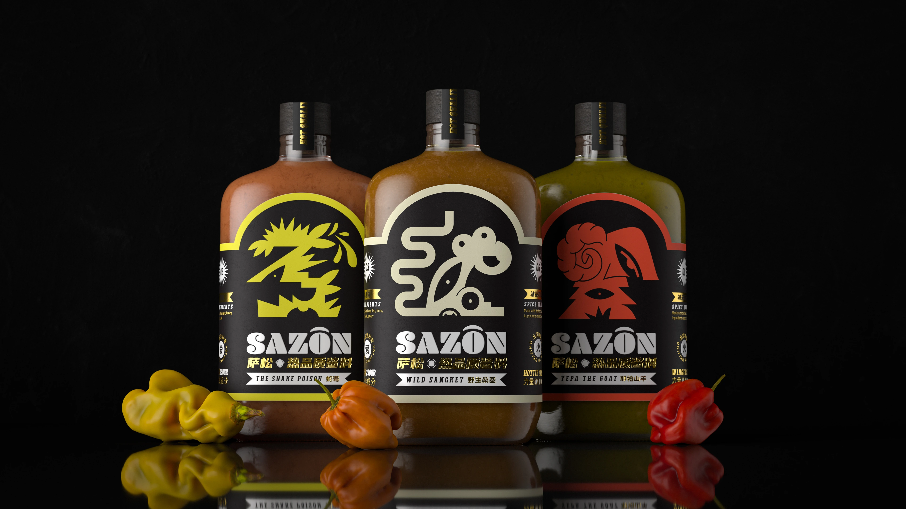 Sazon hot sauce lifestyle context shot — 3D render by Miquel Nadal