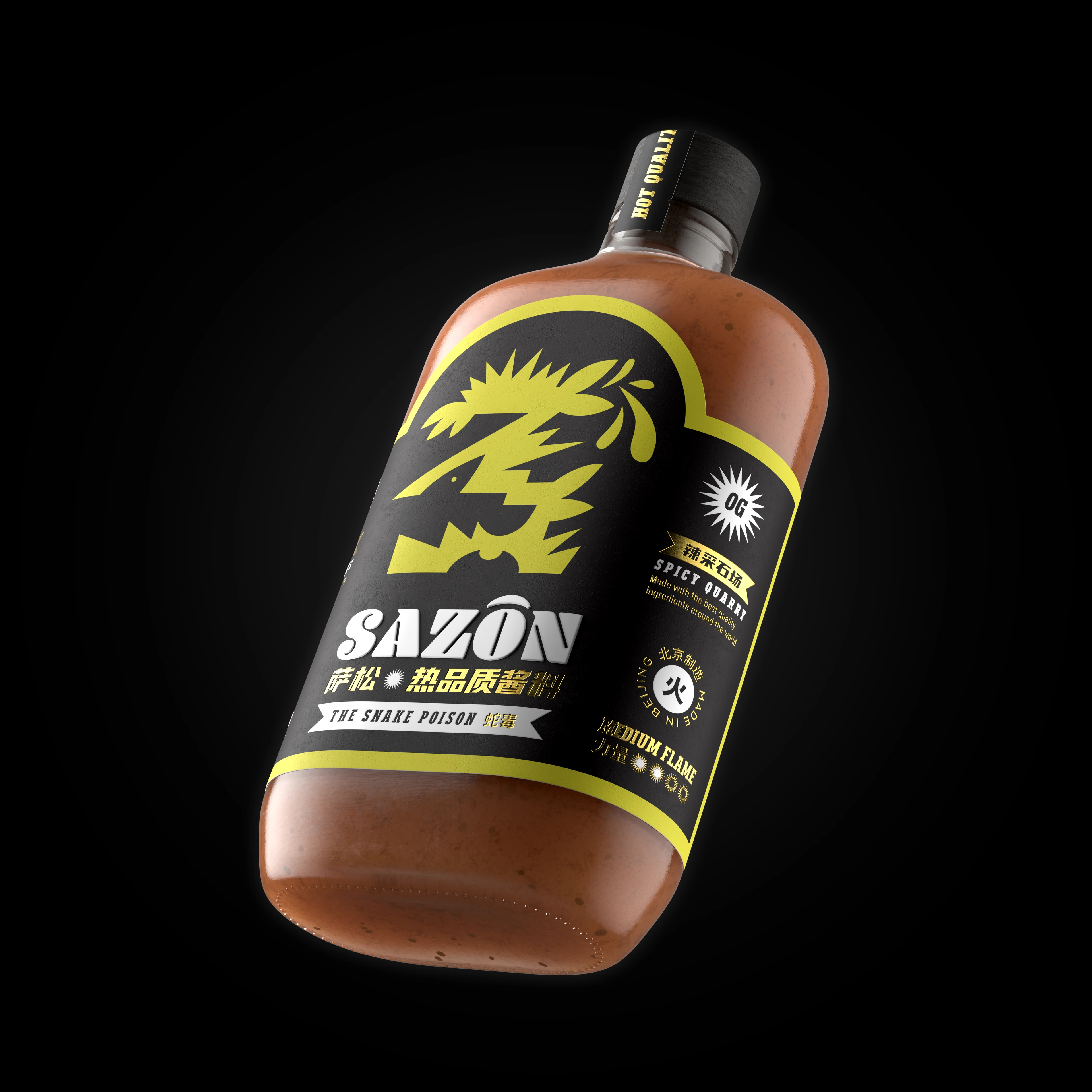 Sazon Original hot sauce front view — 3D product render by Miquel Nadal